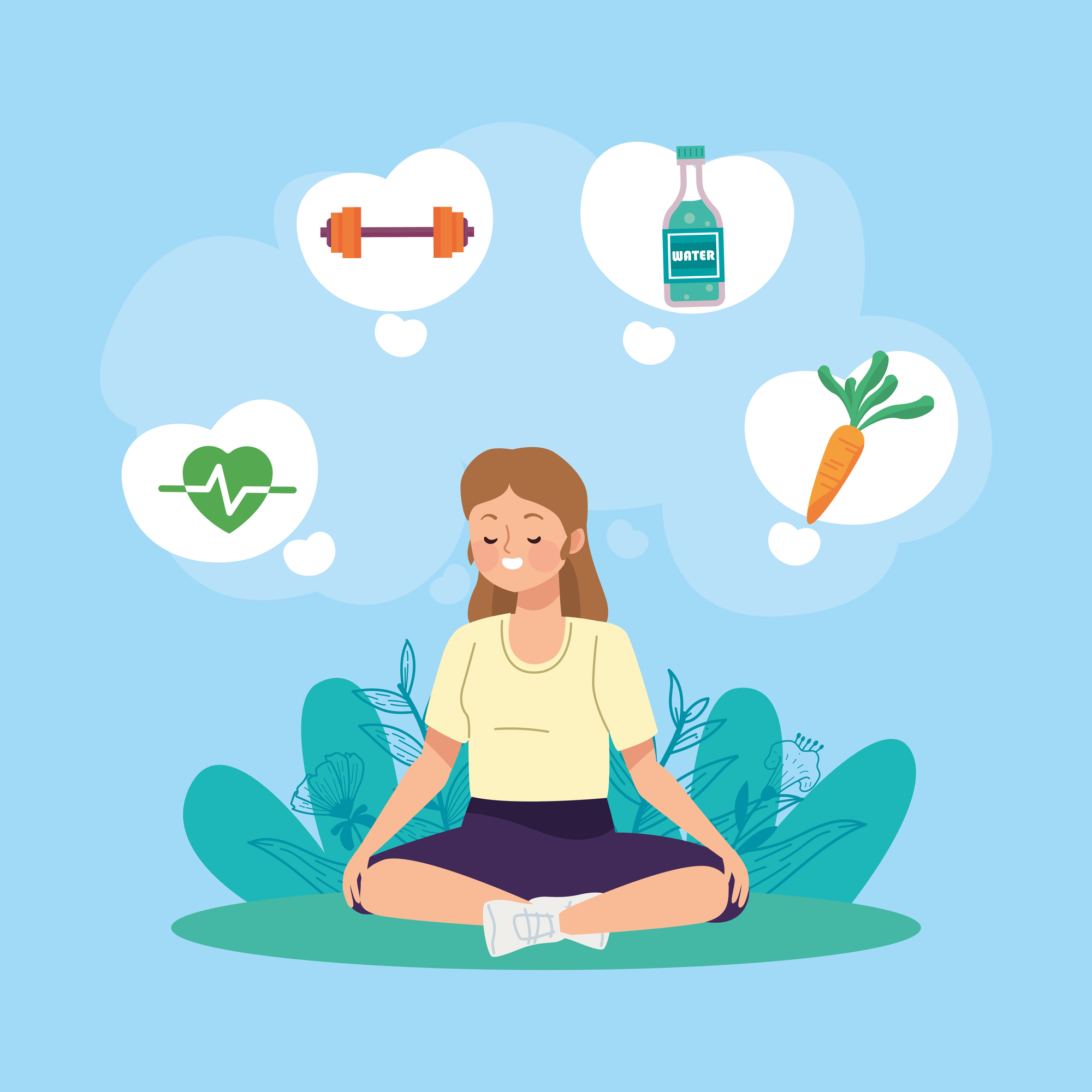 girl practicing yoga and healthy icons girl practicing yoga and healthy icons character